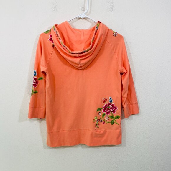 Sundance Y2K Floral Embroidered Full Zip Sweatshirt XS Peach Orange 3/4 Sleeve - Picture 3 of 7